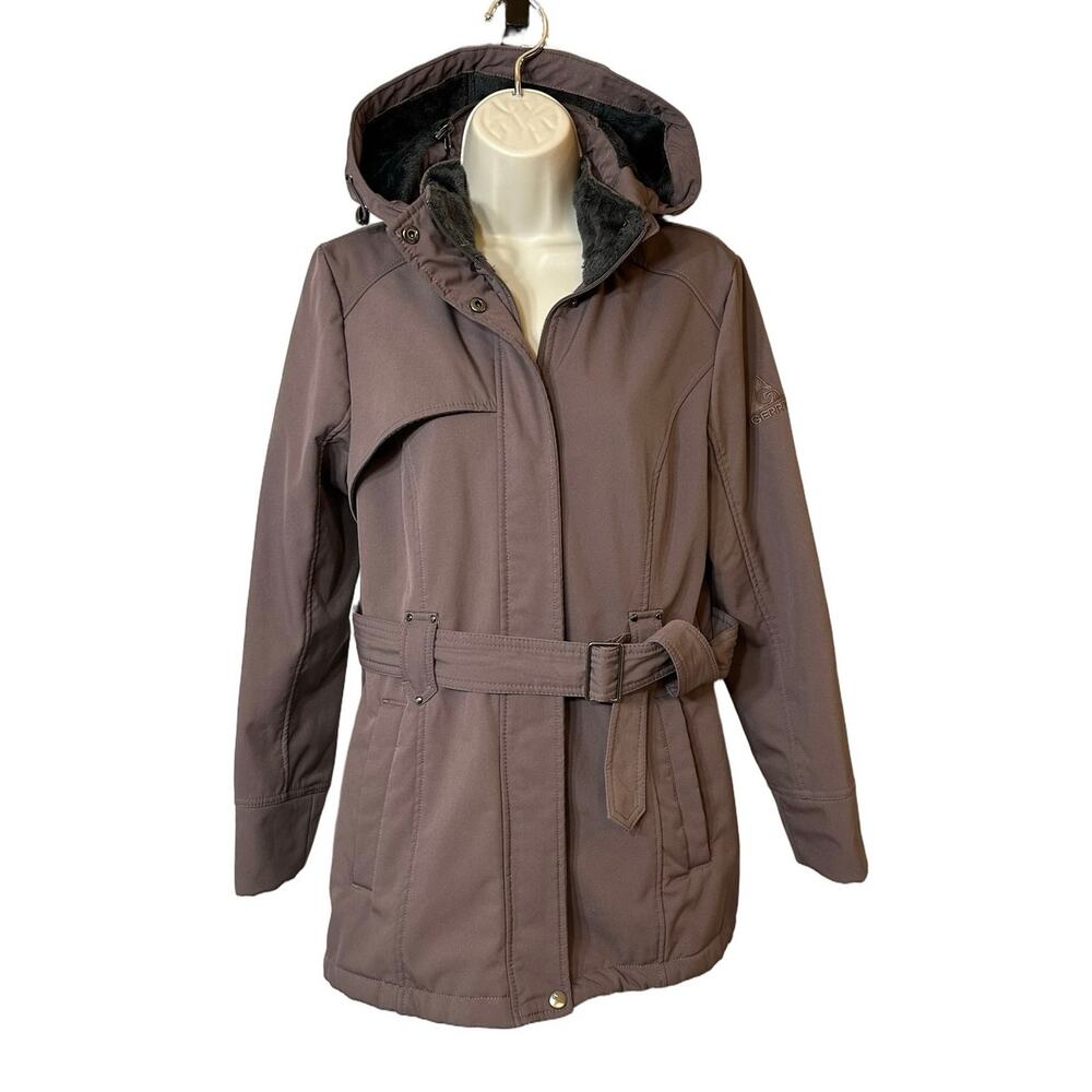 Gerry Softshell Belted Jacket Womens S Removable Hood Warm Faux Fur Coat